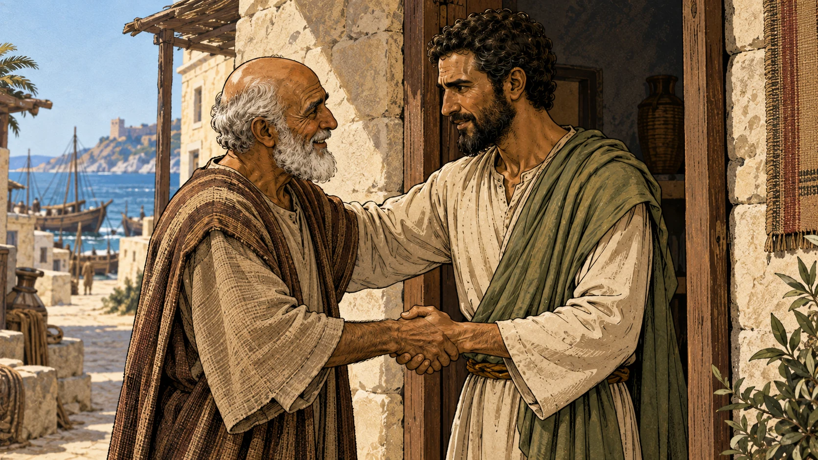 Paul and his companions greet the believers at Ptolemais.