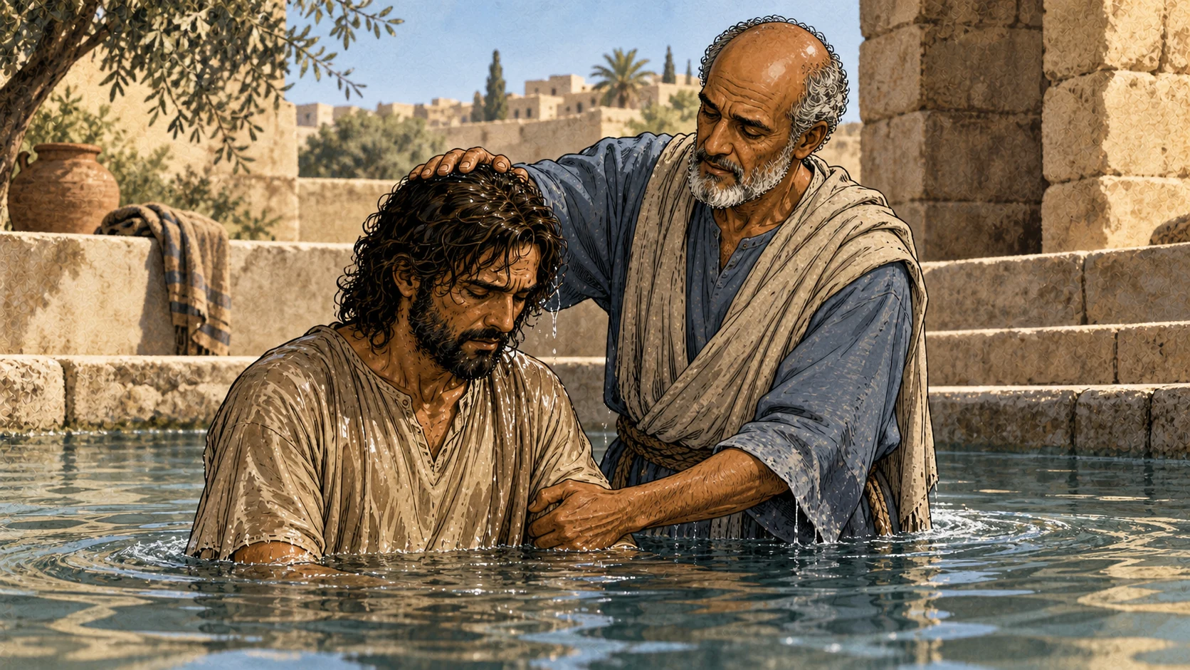 Saul is baptized after Ananias urges him to rise.