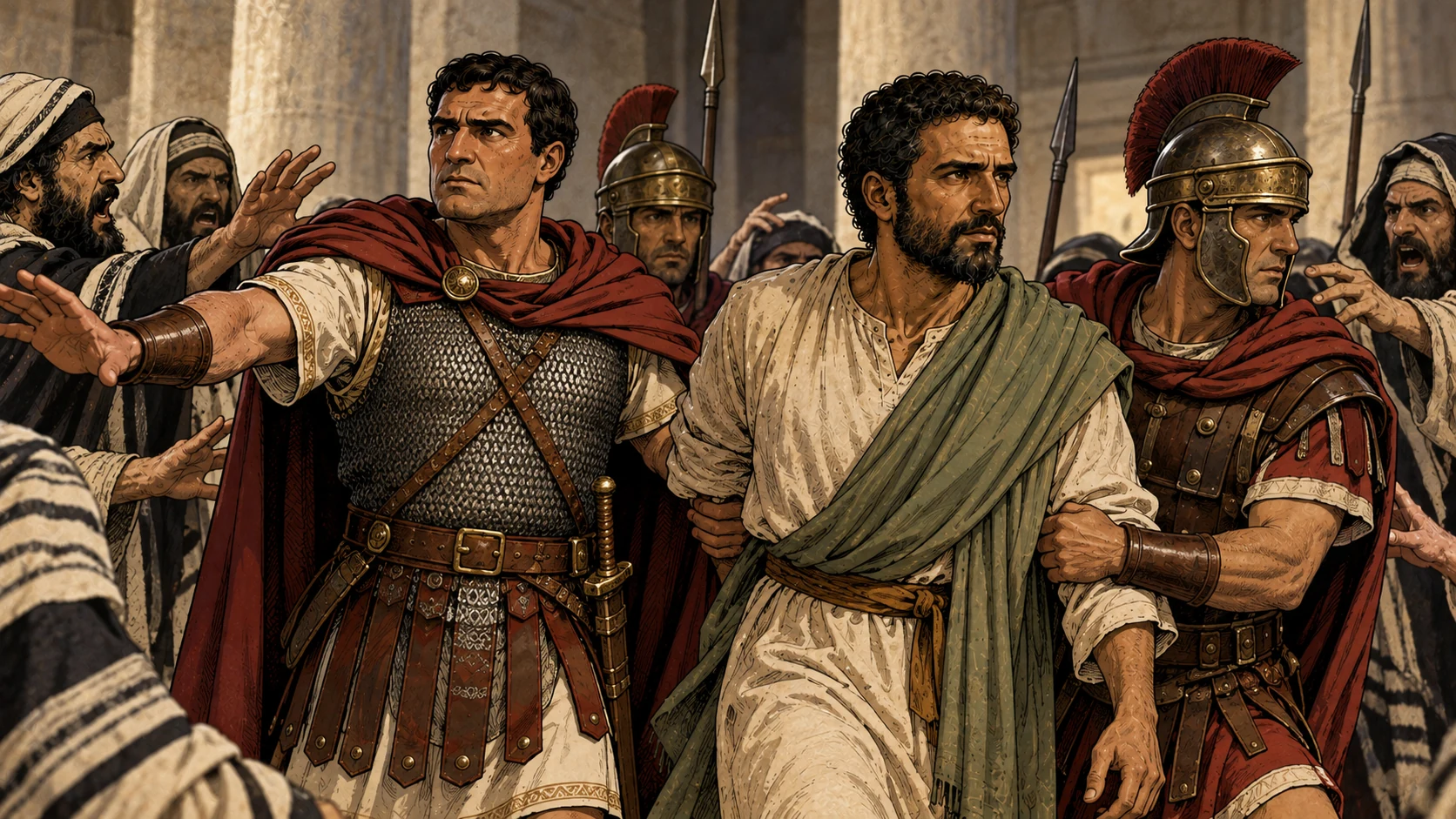The commander sends troops to bring Paul safely into the barracks.