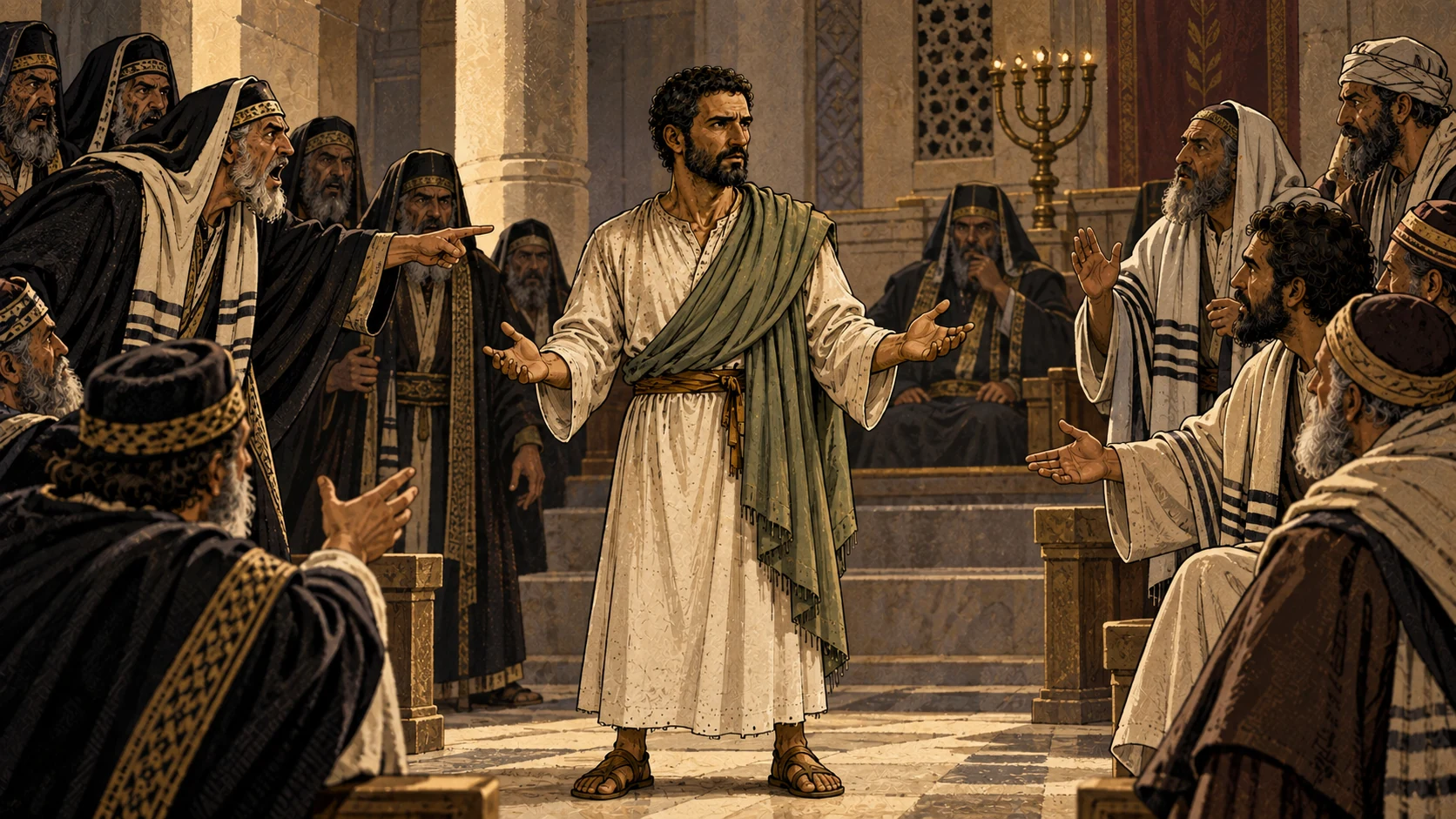 Paul speaks of resurrection, dividing the Pharisees and Sadducees.