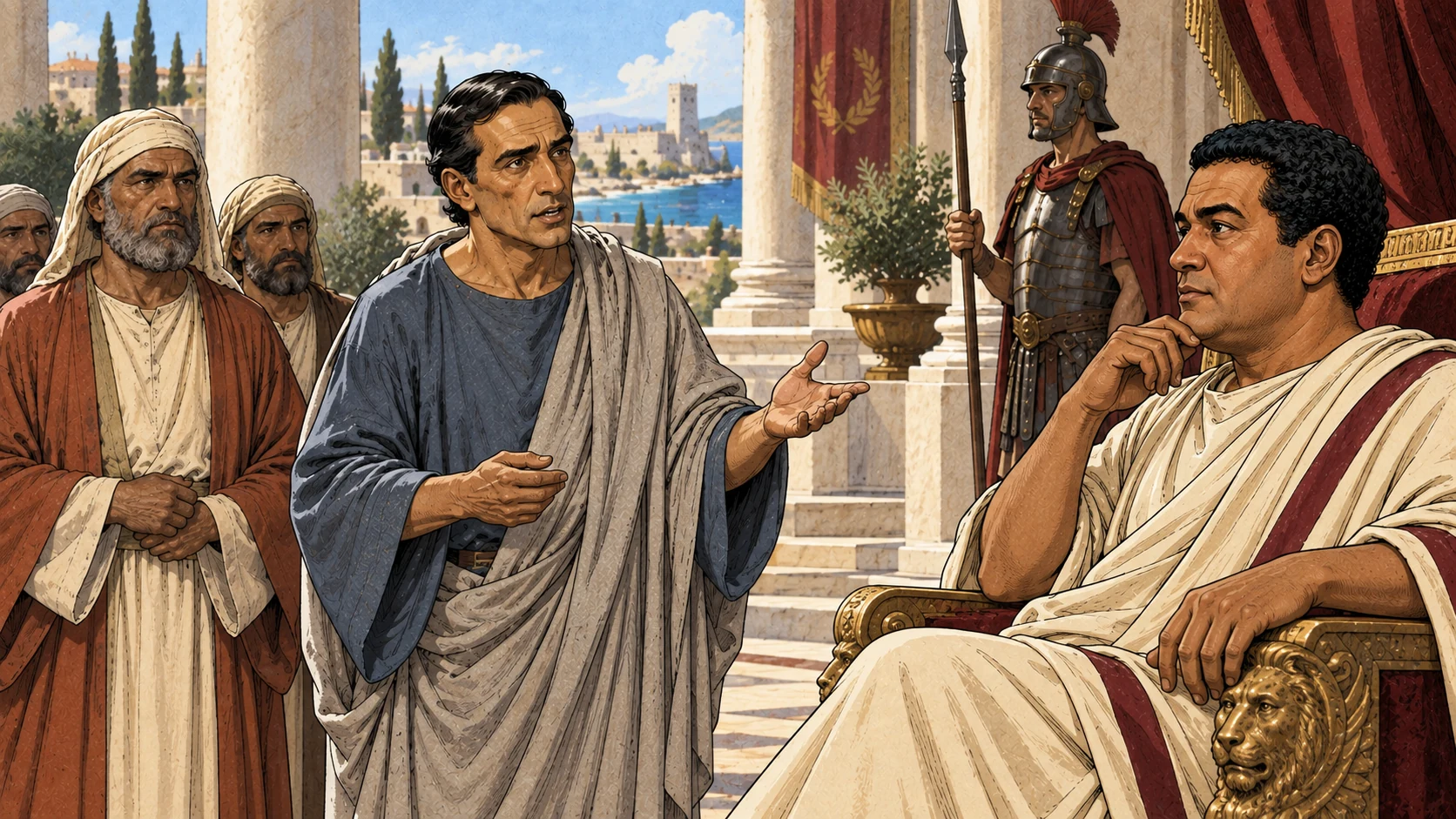 Tertullus addresses Felix with praise and asks him to hear the case.