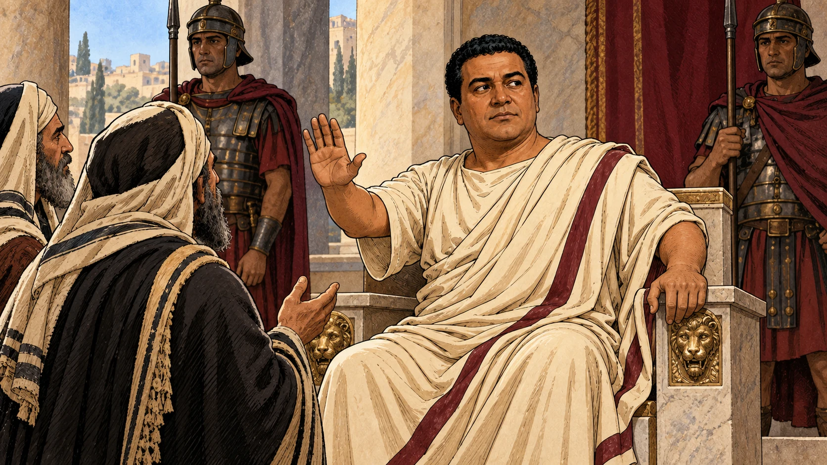 Felix postpones the decision until Lysias comes.