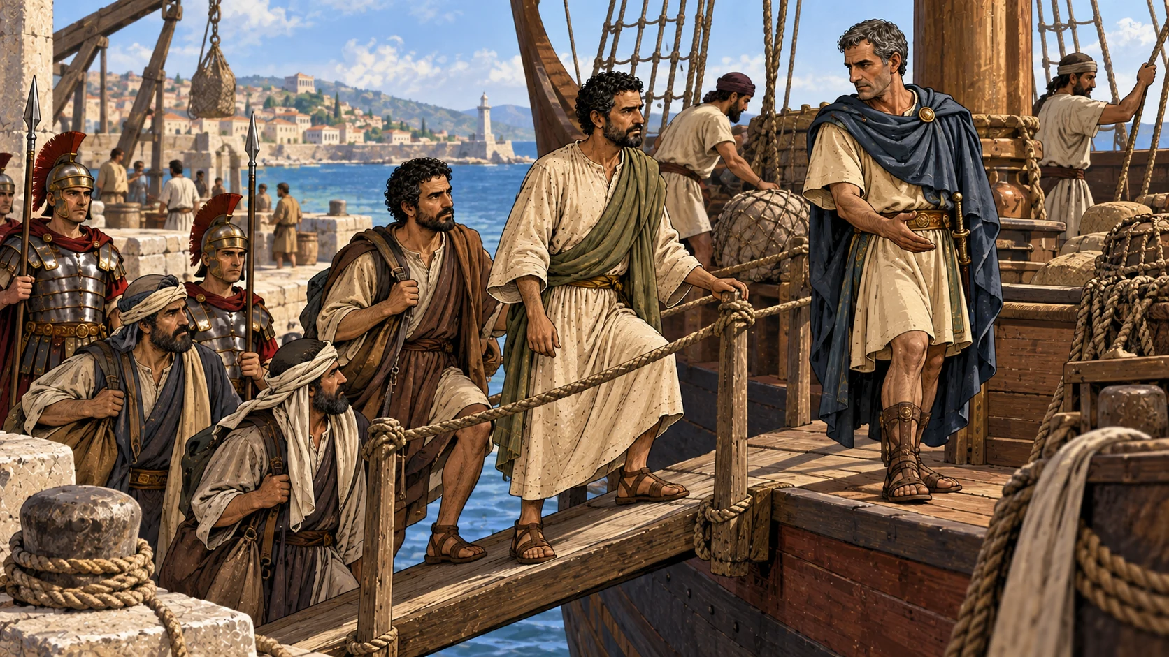 Paul and other prisoners begin the voyage to Italy under Julius.