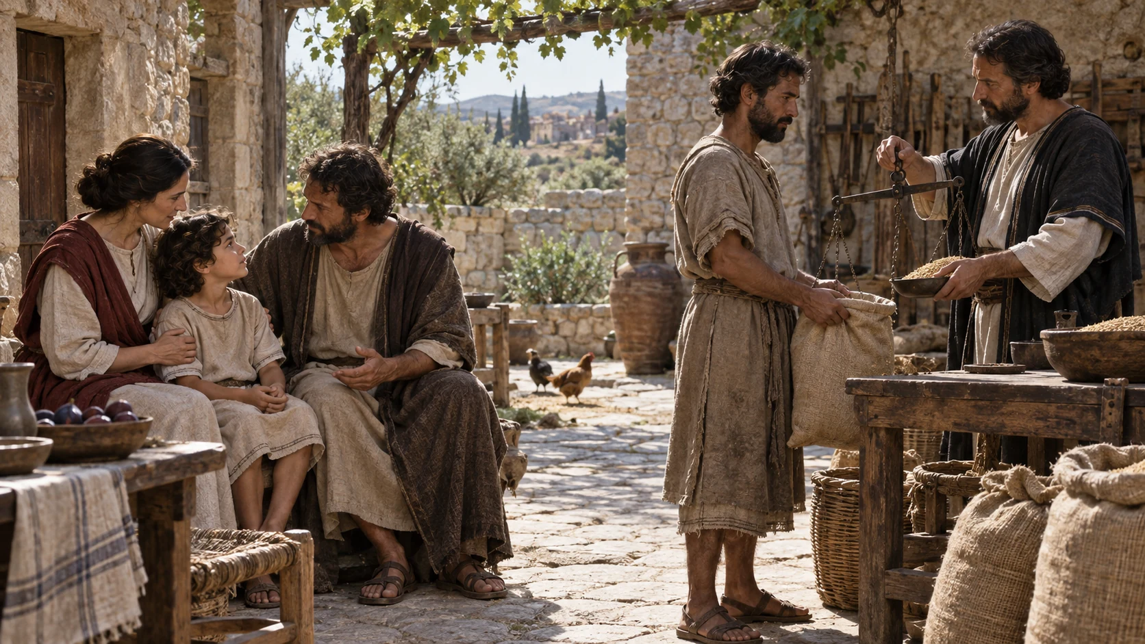 A household and workplace frame the letter’s calls to love, sincerity, and fair conduct.