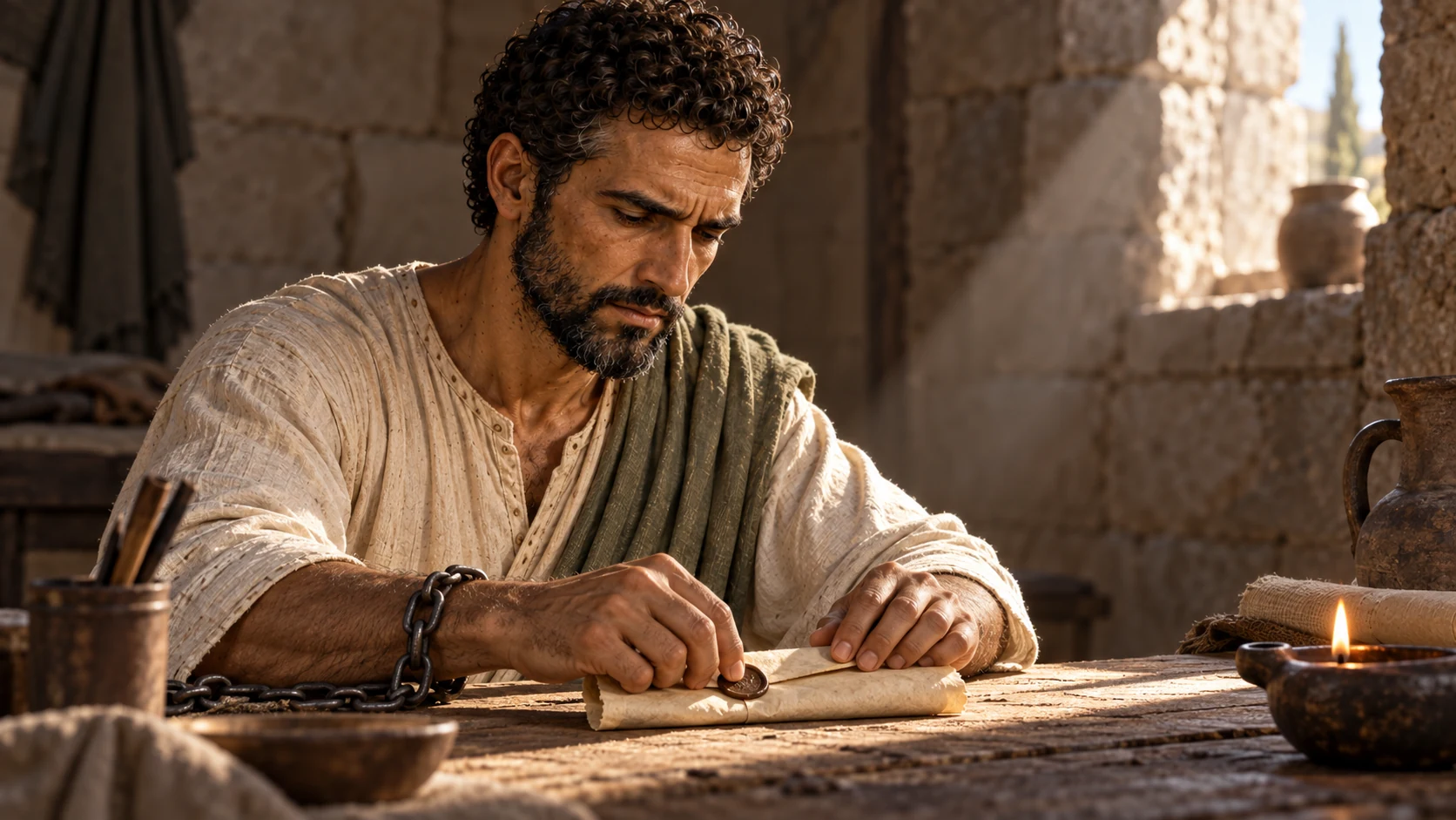 Paul closes the letter by hand beside the chain he asks the readers to remember.