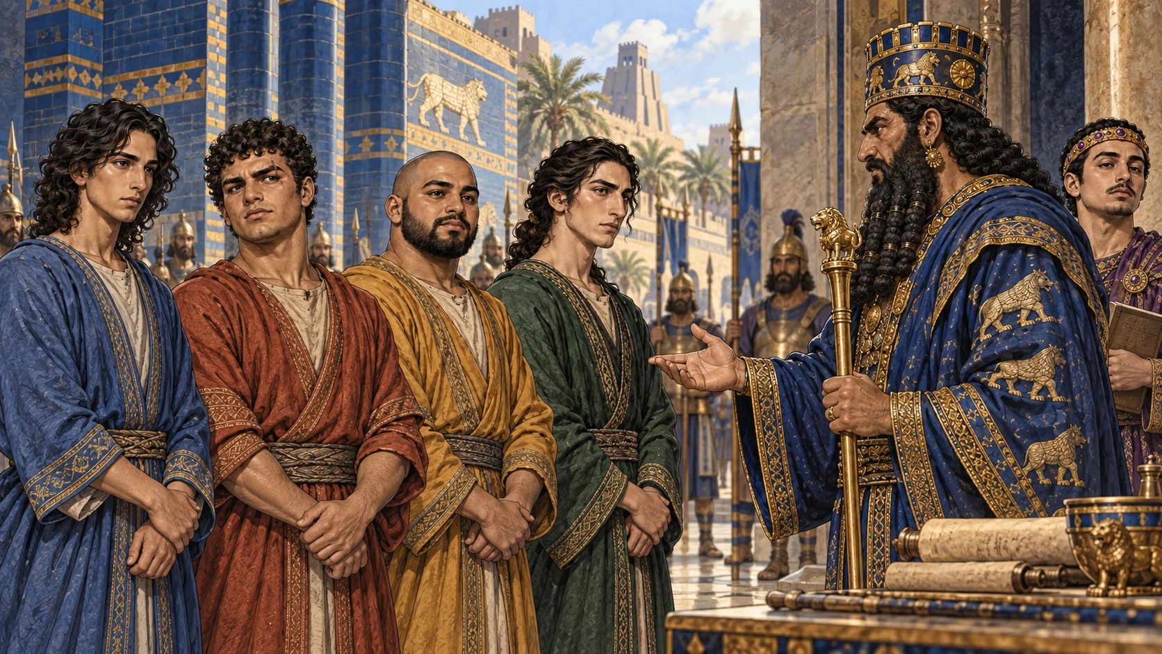 Ashpenaz selects Daniel, Hananiah, Mishael and Azariah for court training.