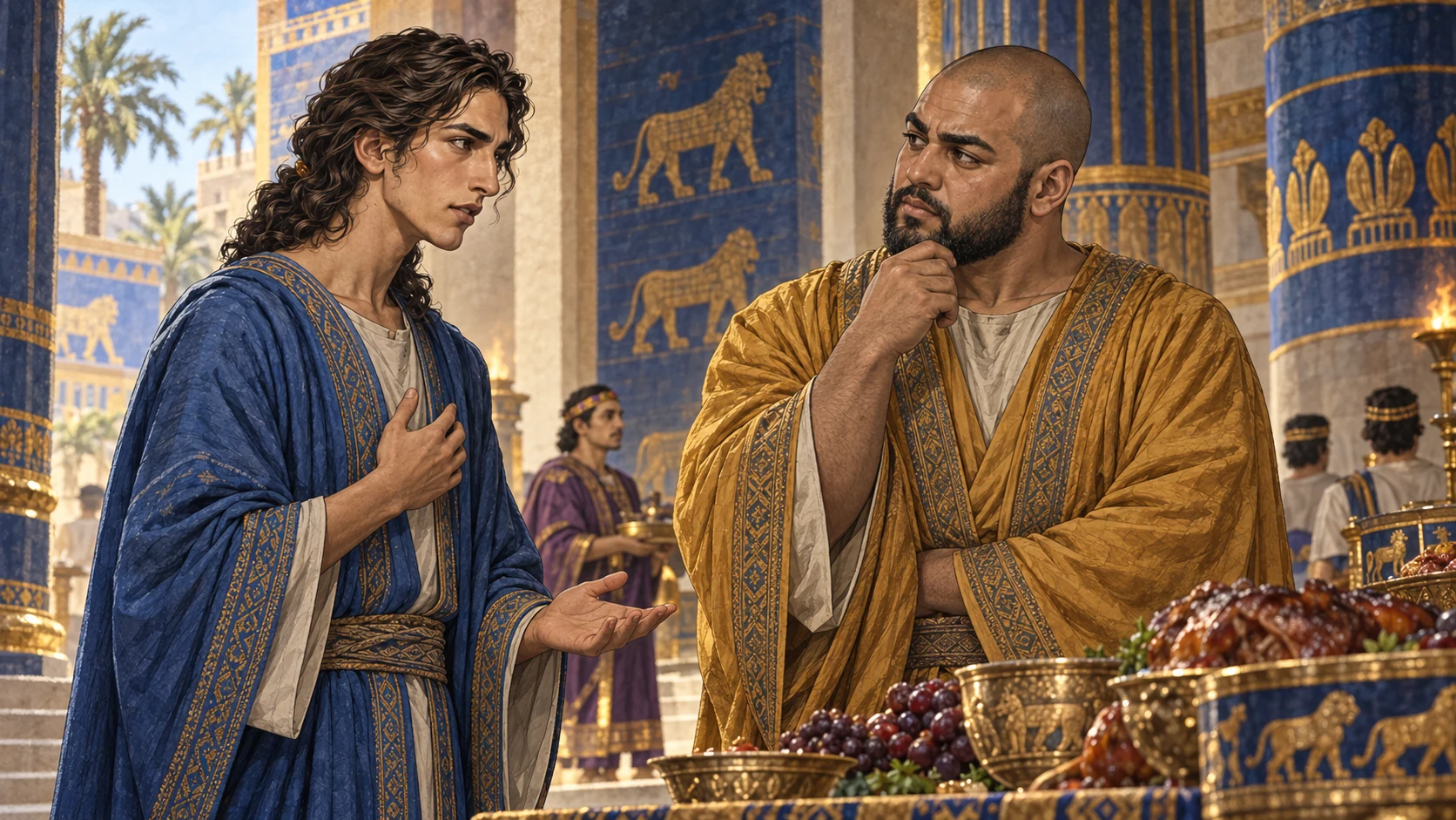 Daniel privately asks not to defile himself with the royal food.