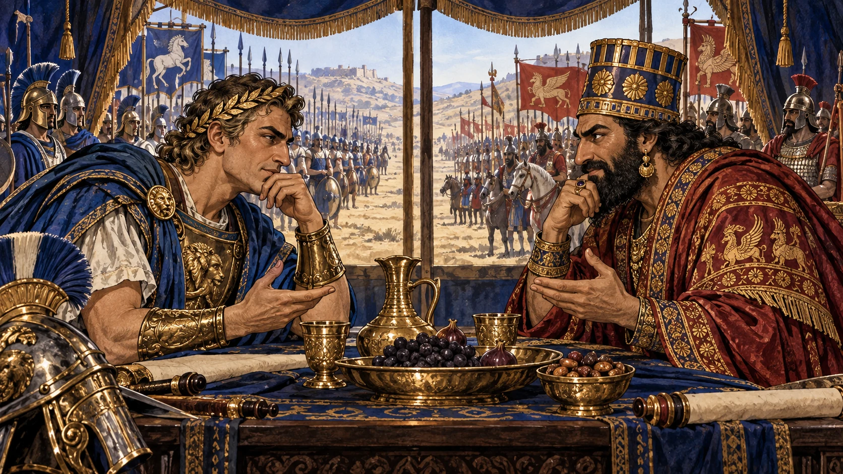 North and south wage war while both kings speak lies at one table.
