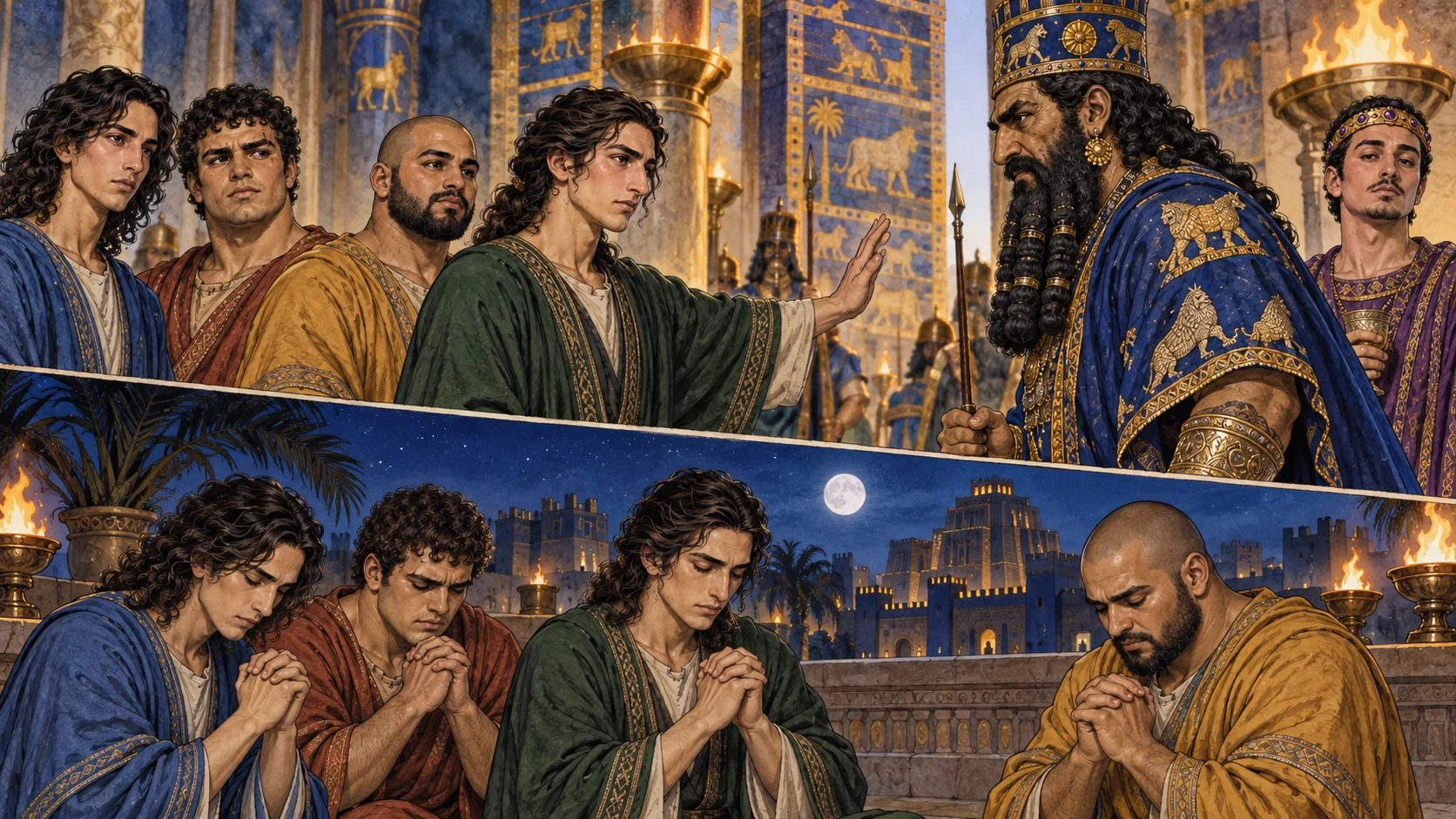 Daniel speaks tactfully with Arioch and prays with his three friends.