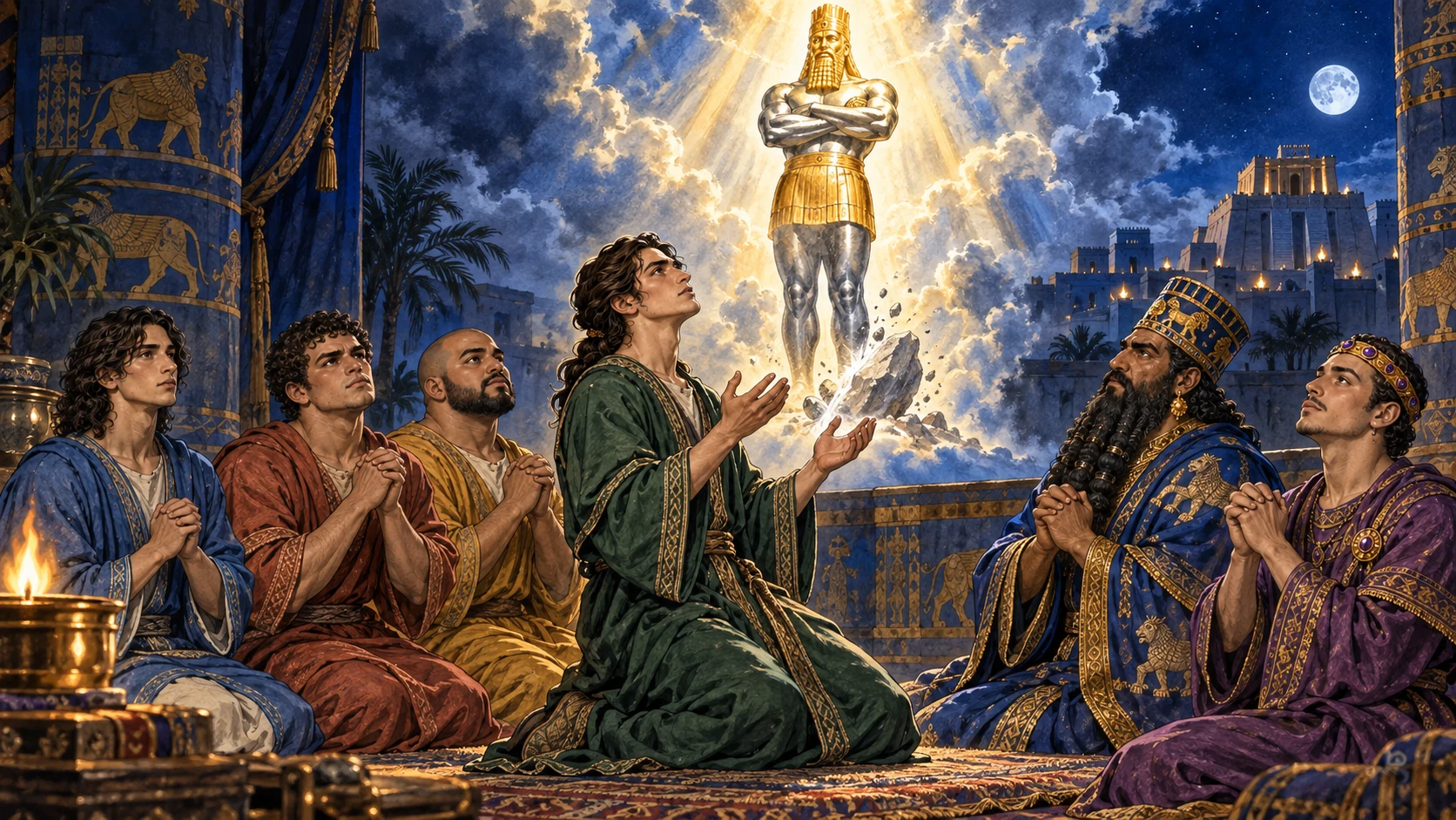 The dream is revealed to Daniel at night and he praises God.