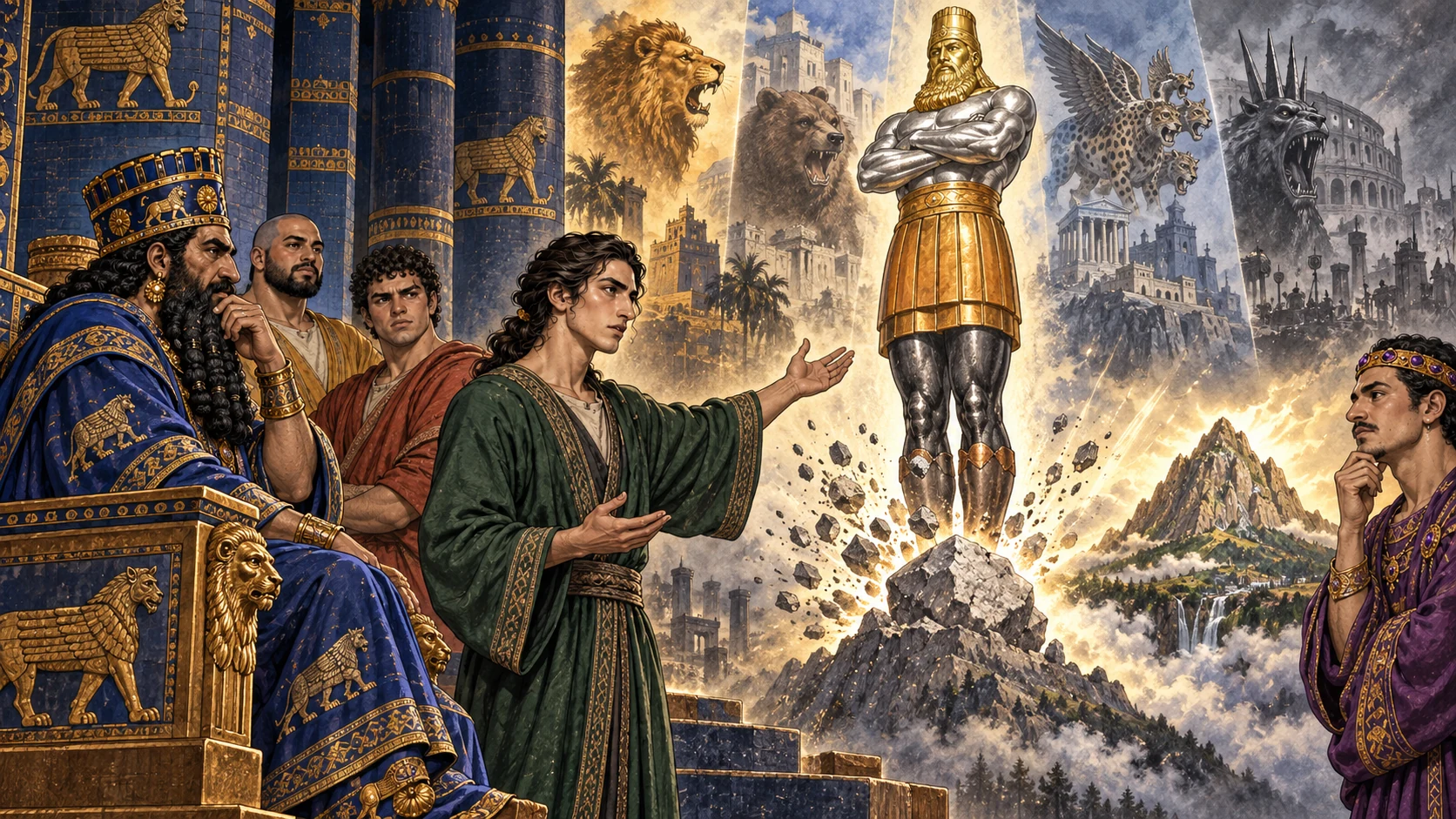 Daniel explains the succession of kingdoms and the enduring divine kingdom.