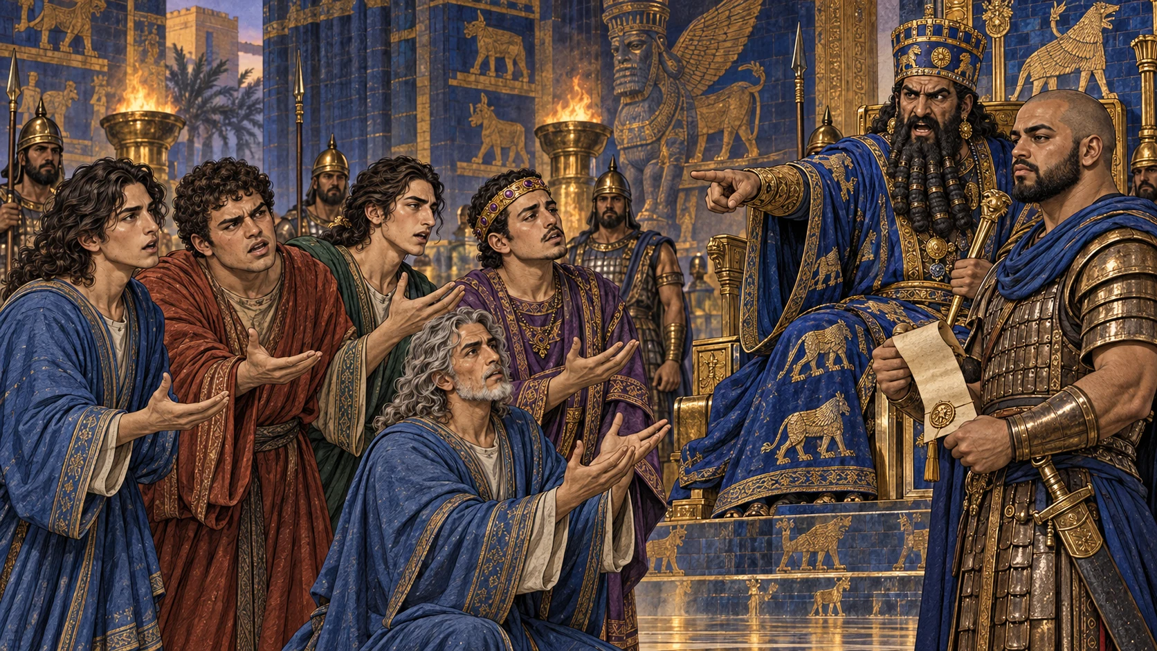 The court sages protest; the furious king orders the wise men killed.
