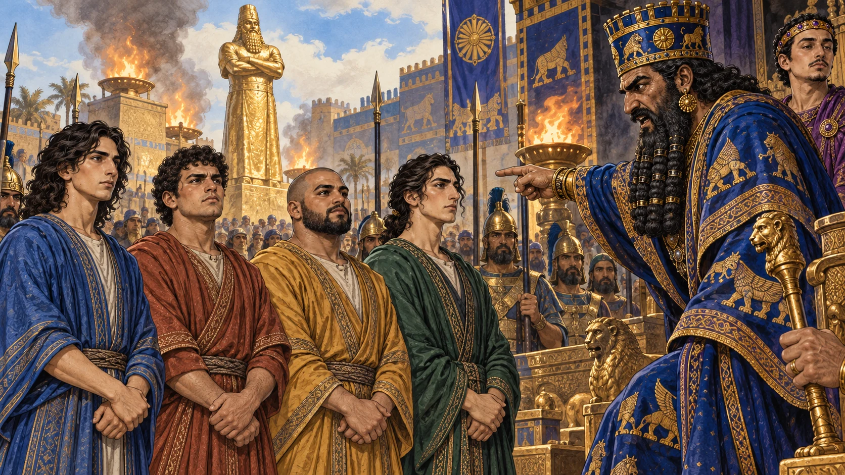 The three tell the raging king they will not worship the image.