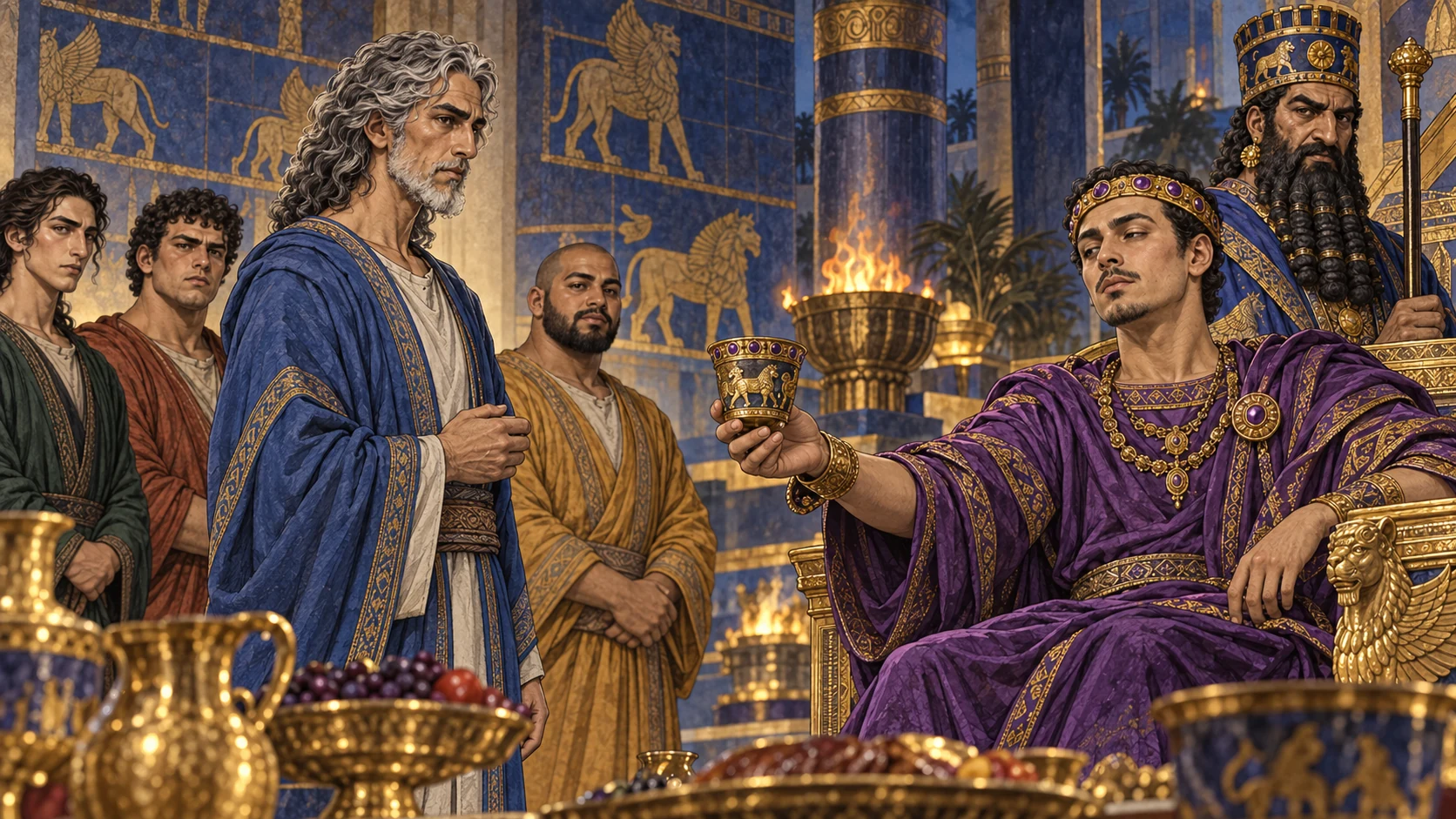 Belshazzar offers Daniel purple, gold, and third place in the kingdom.