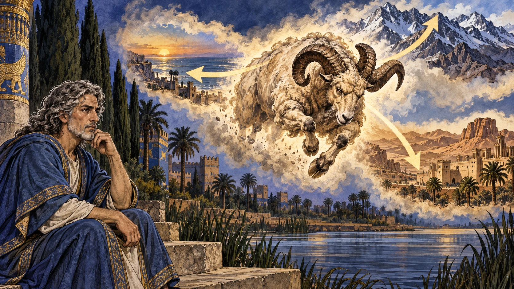 Daniel sees a two-horned ram charging beside the Ulai canal.