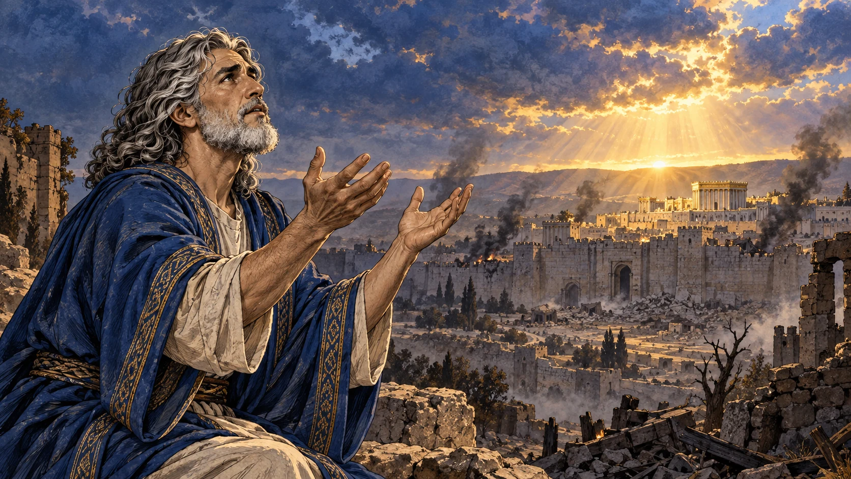 Daniel begs God to turn anger from Jerusalem and not delay.