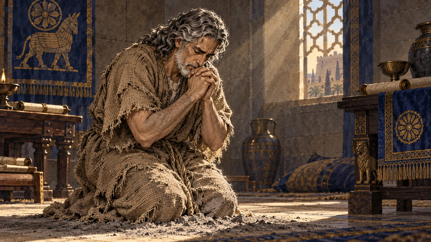 In sackcloth and ashes Daniel prays and confesses the people’s rebellion.