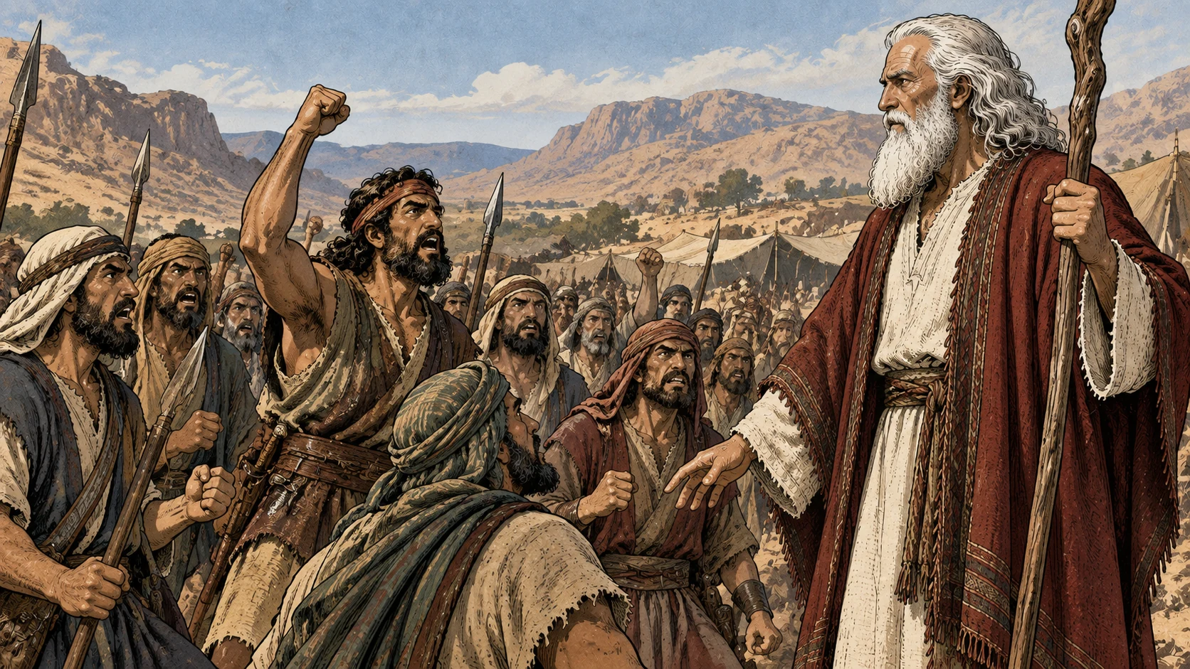 Determined men declare their resolve before Moses.