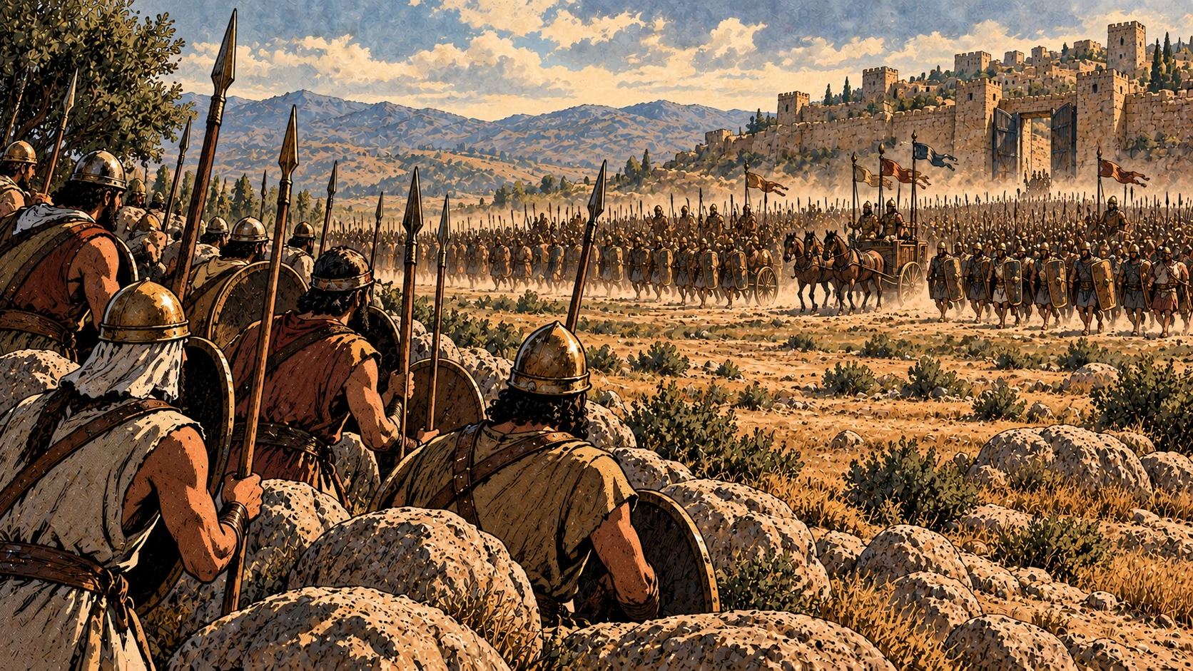 Opposing armies on the stony plain outside Edrei.