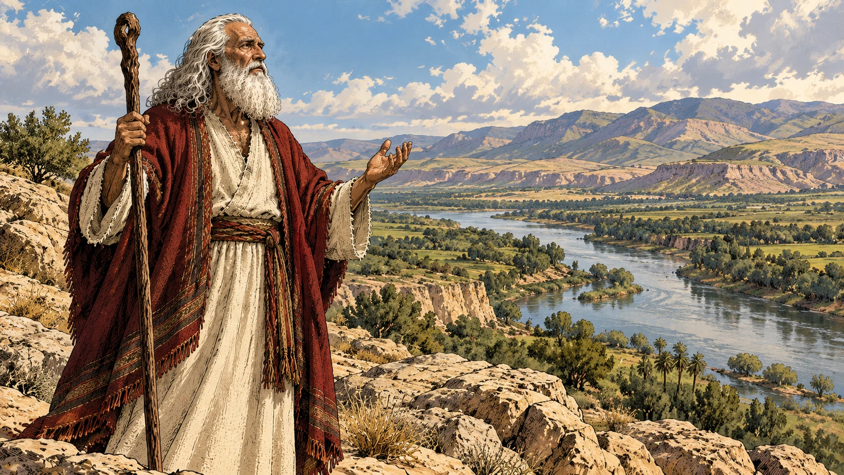 Moses looks toward the river and western hill country.