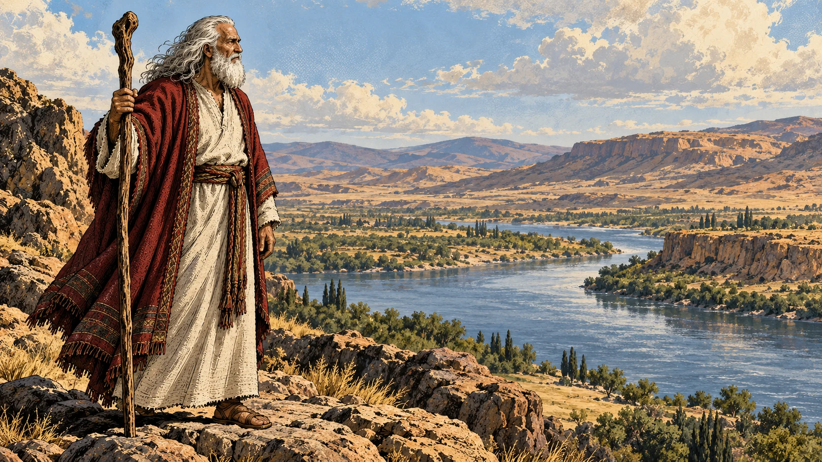 Moses looks across the uncrossed river.