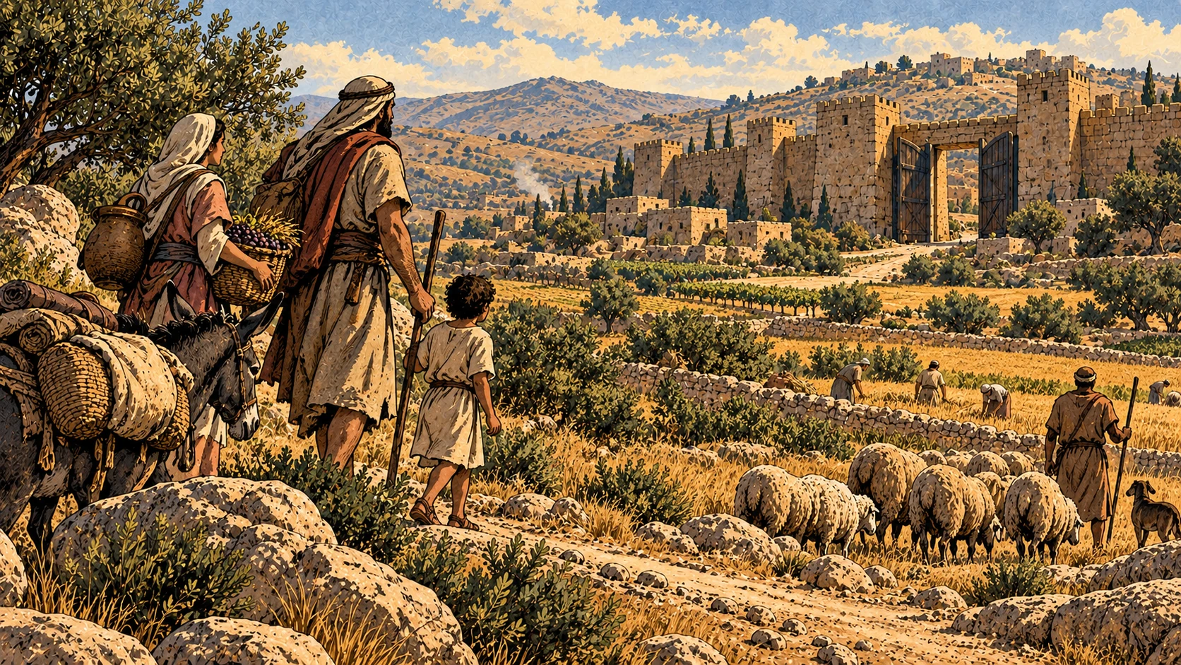 Quiet towns overlook pasture and cultivated fields.
