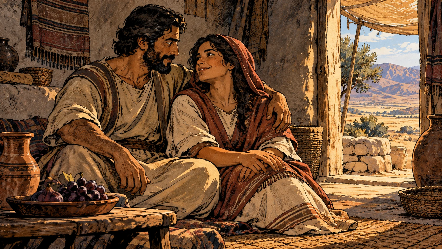 An anonymous adult couple sits together at home.