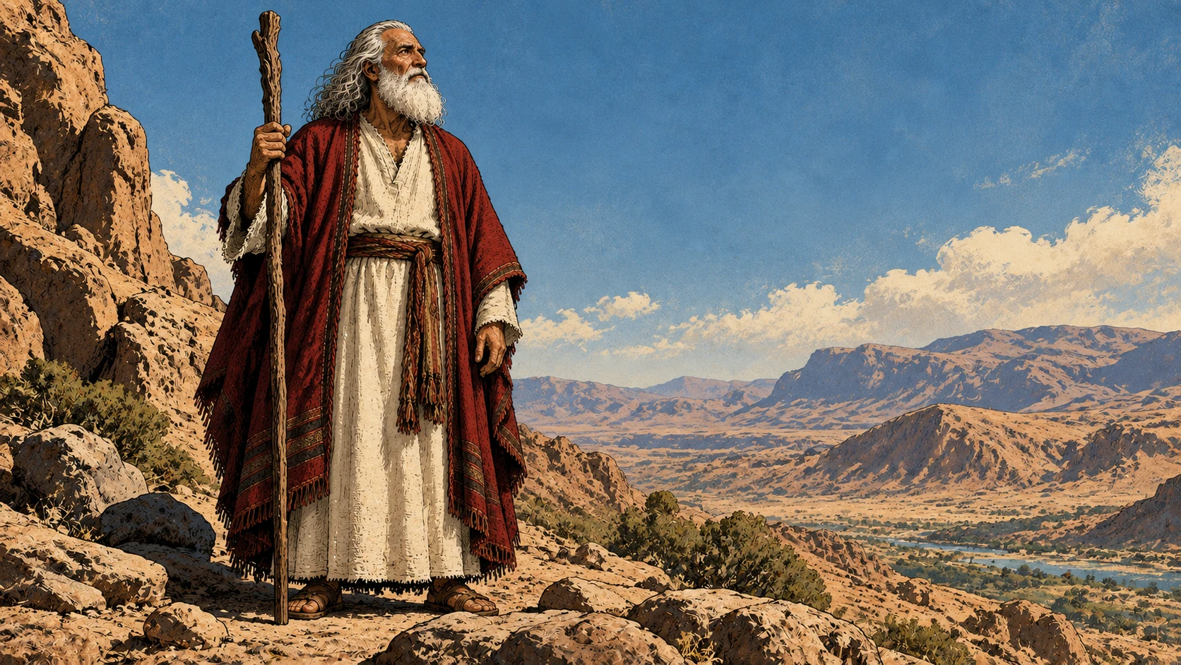 Moses stands alone and listens beneath an open sky.