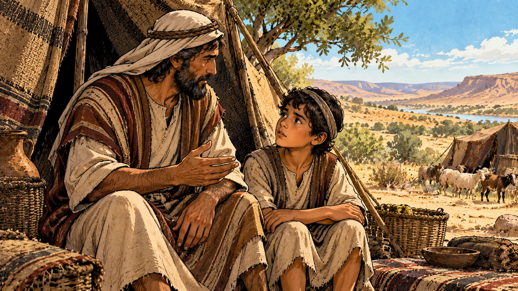 A child looks questioningly toward a listening parent.