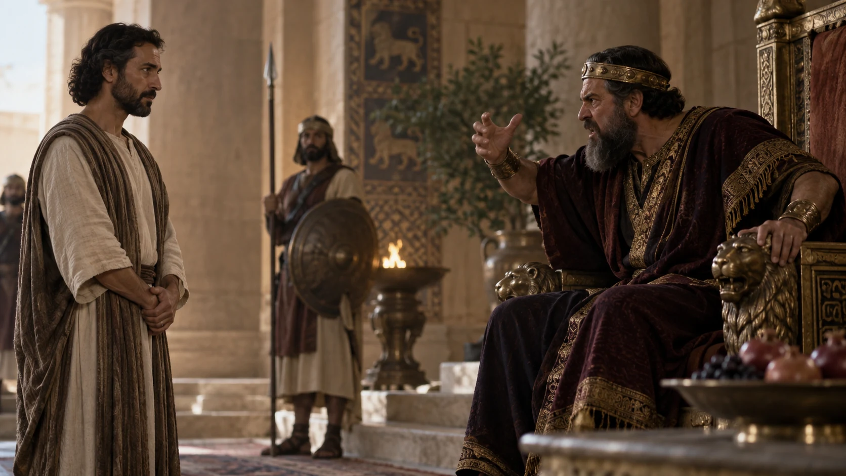 A calm adult holds position at a respectful distance from an agitated ruler.