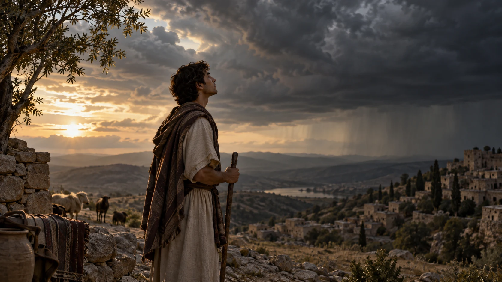 A young adult pauses beneath a sky darkening with returning rain clouds.