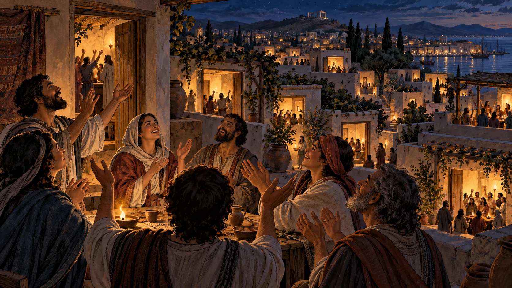 One praising gathering opens onto many warmly lit gatherings throughout the city.