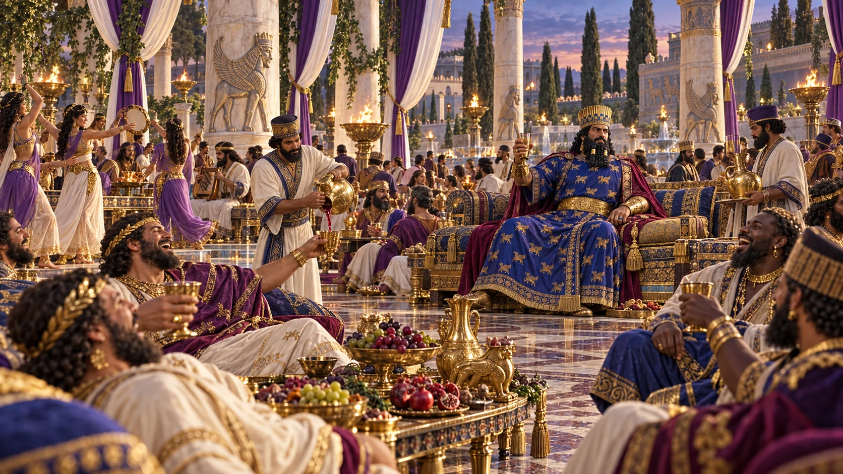 Cinematic illustration for Esther 1:5-8.