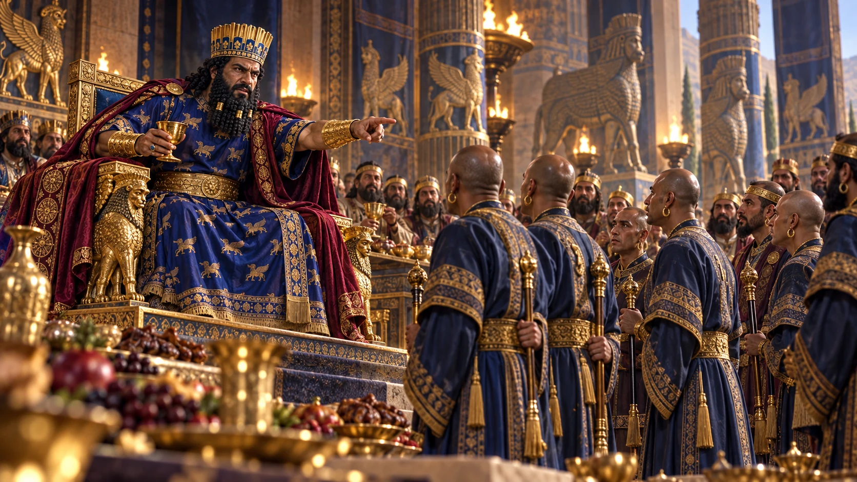 Cinematic illustration for Esther 1:10-11.