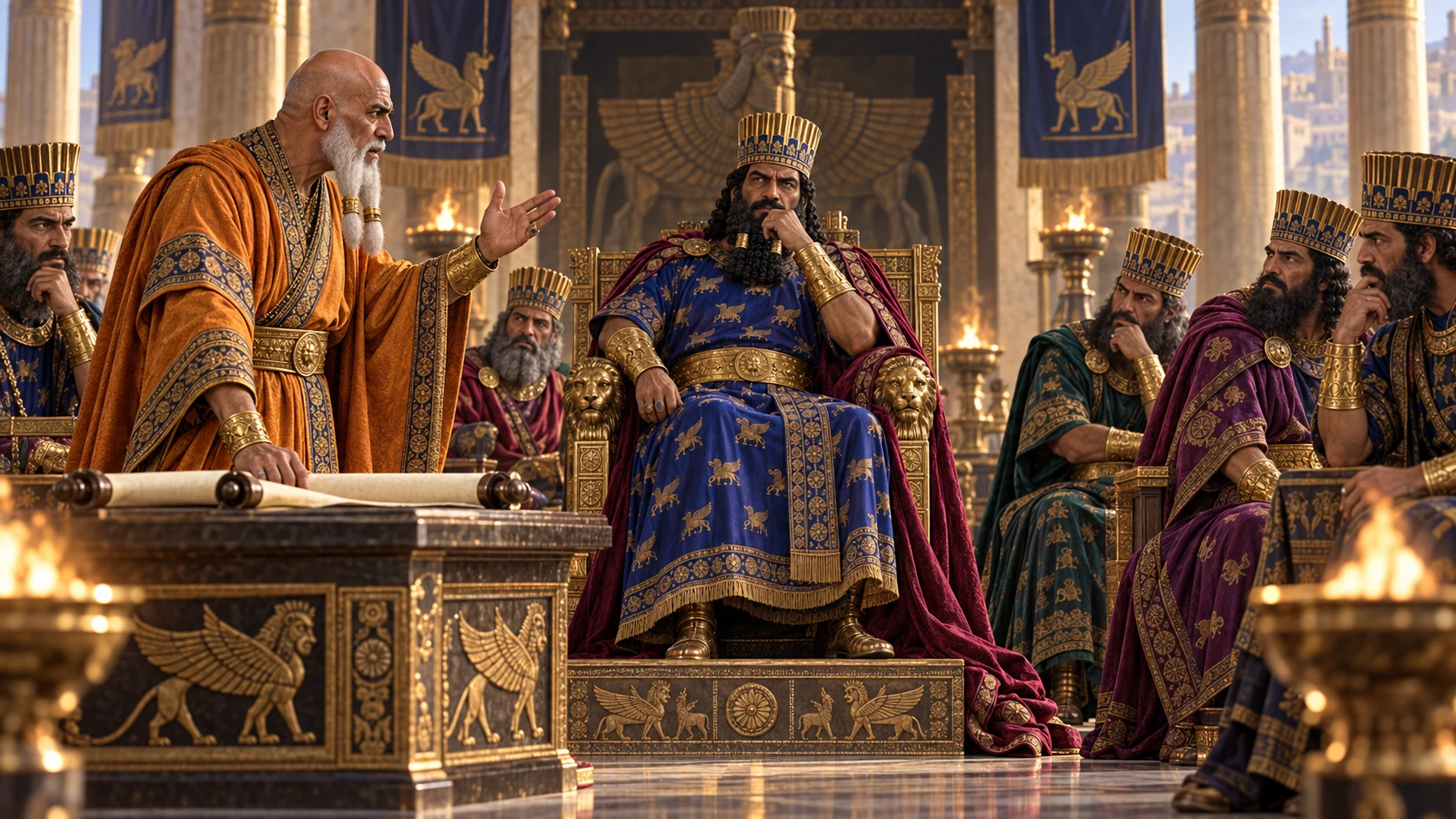 Cinematic illustration for Esther 1:16-20.