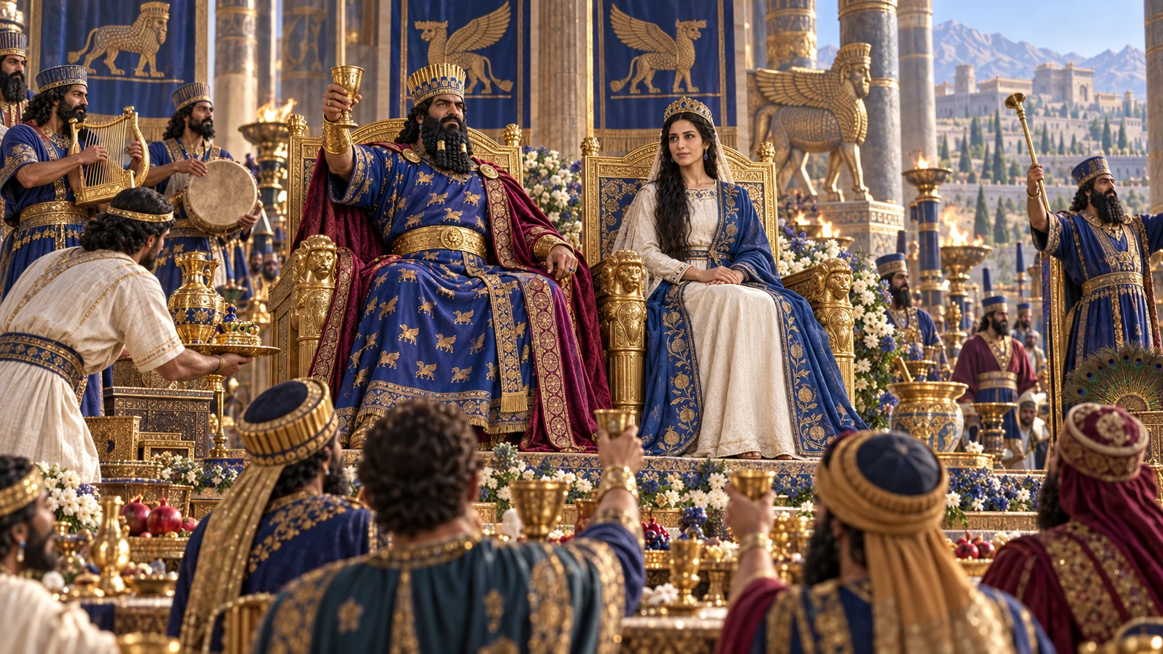 Cinematic illustration for Esther 2:18.