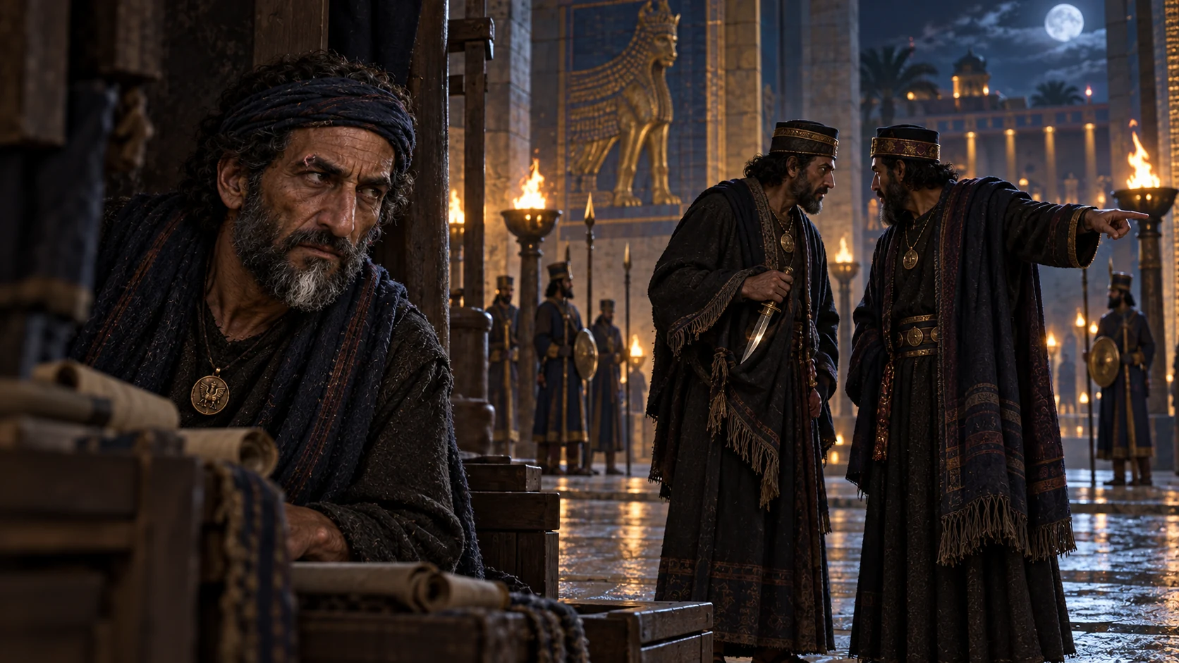 Cinematic illustration for Esther 2:21.