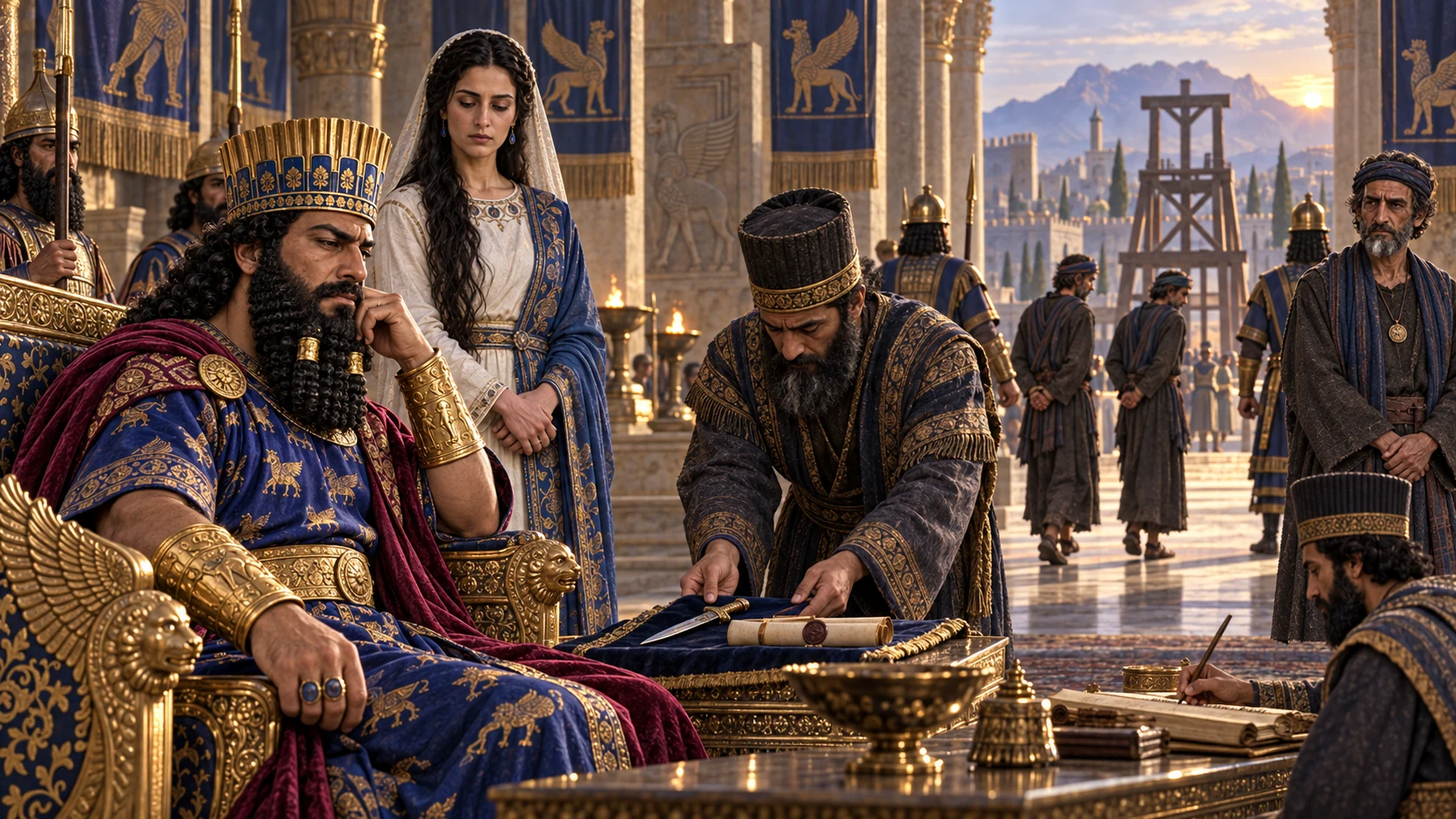Cinematic illustration for Esther 2:23.