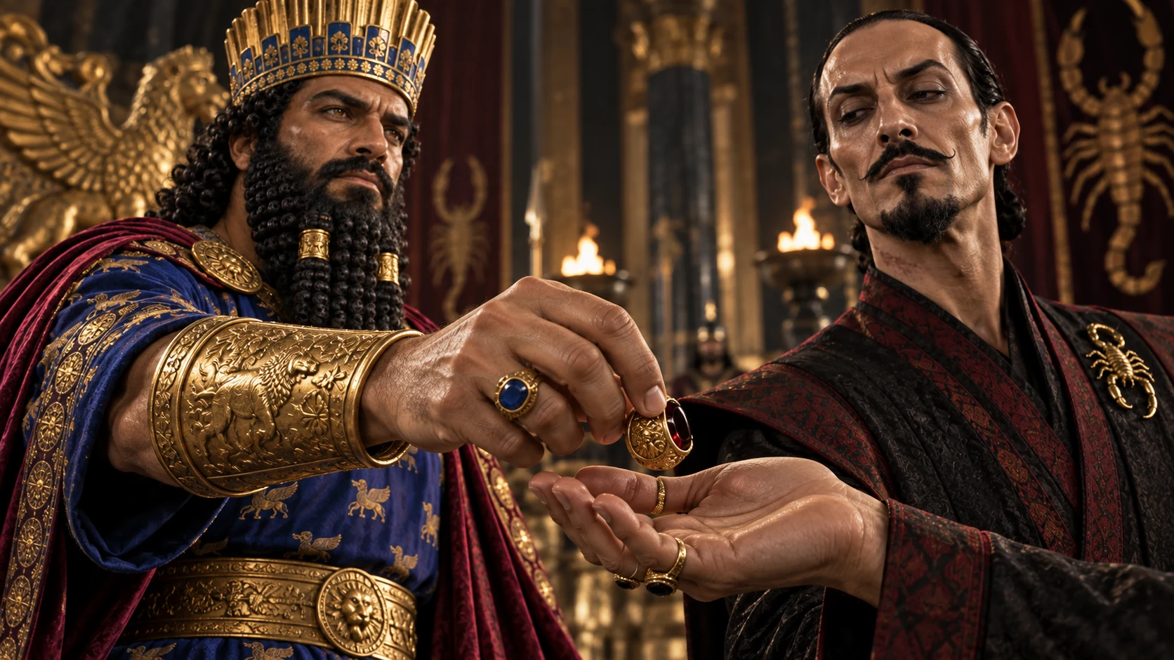 Cinematic illustration for Esther 3:10.