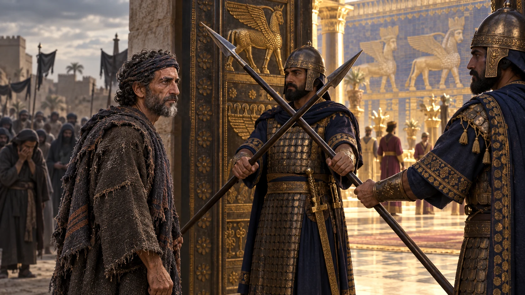 Cinematic illustration for Esther 4:2.