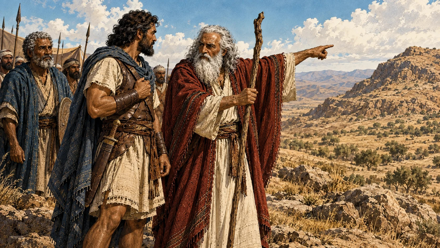 Exodus 17:9. Moses commissions Joshua to choose men and fight.
