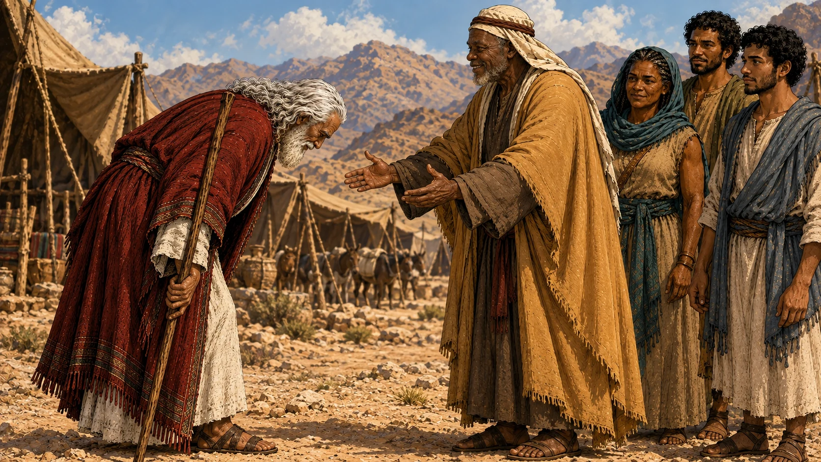 Exodus 18:7. Moses goes out and bows before Jethro.