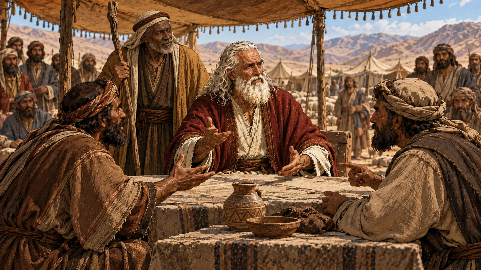 Exodus 18:16. Moses explains the present judging work through one dispute.