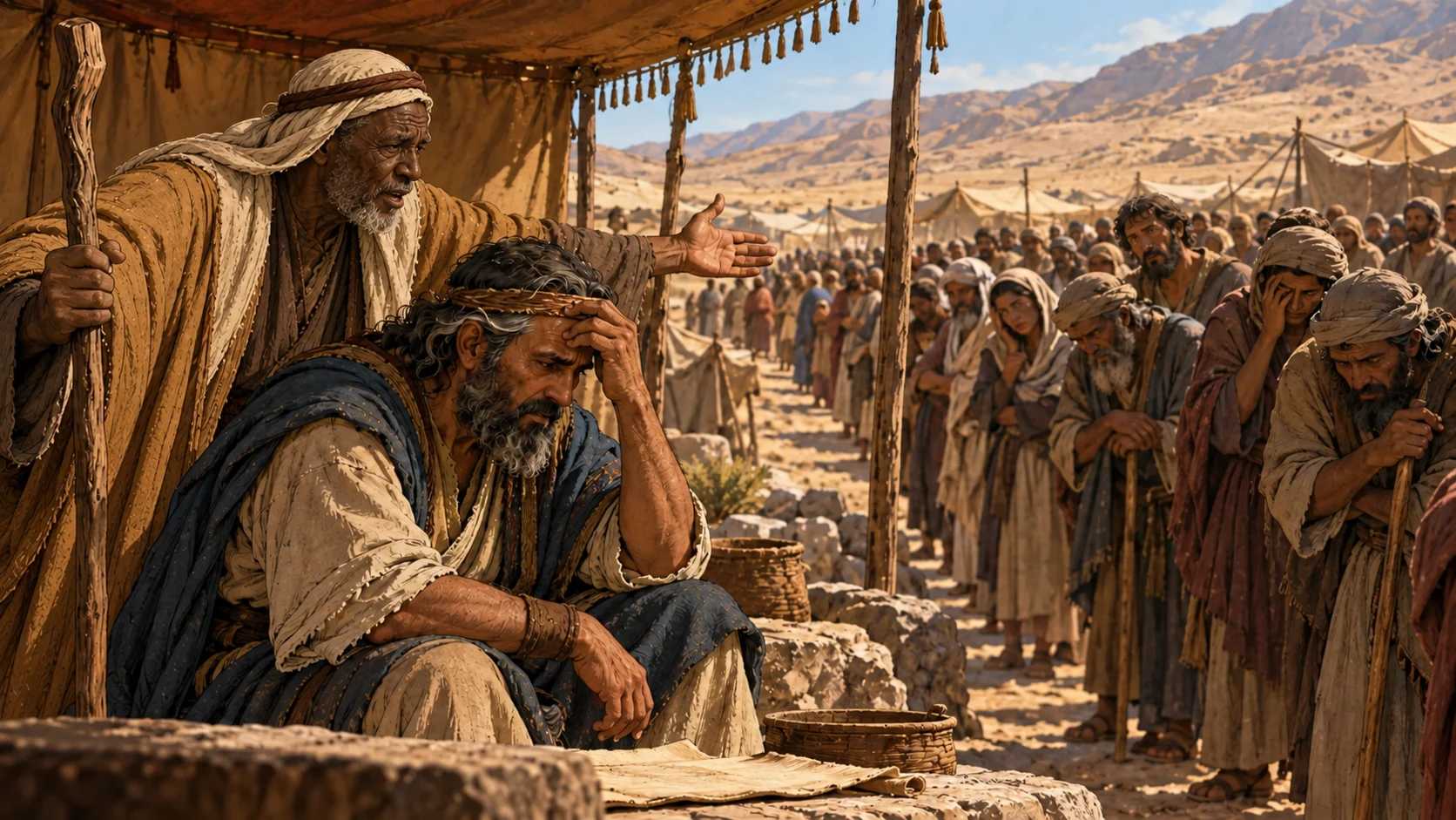 Exodus 18:18. Jethro warns that Moses and the people will wear out.