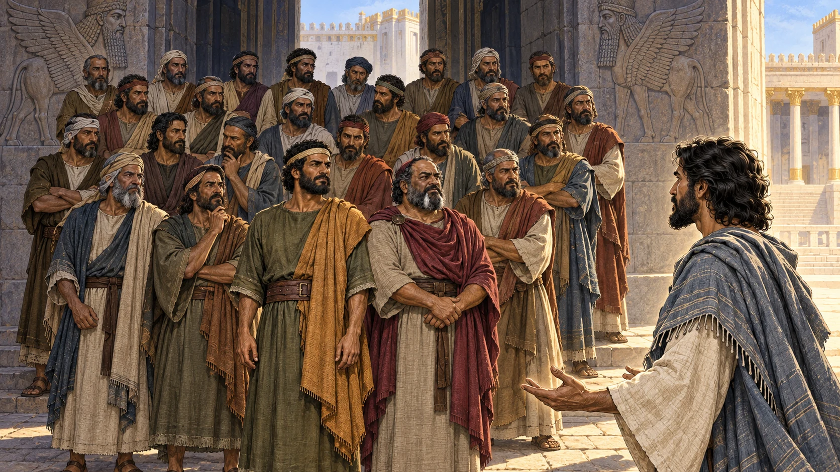 Ezekiel faces twenty-five leaders, with Jaazaniah son of Azzur and Pelatiah son of Benaiah at the front.