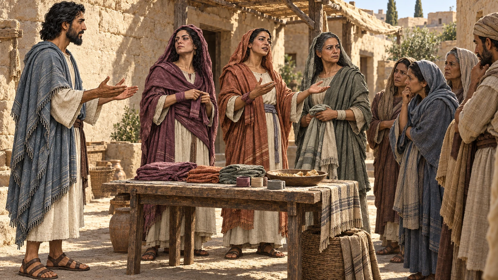 Ezekiel addresses women beside cloth bands, folded veils, barley, and bread.