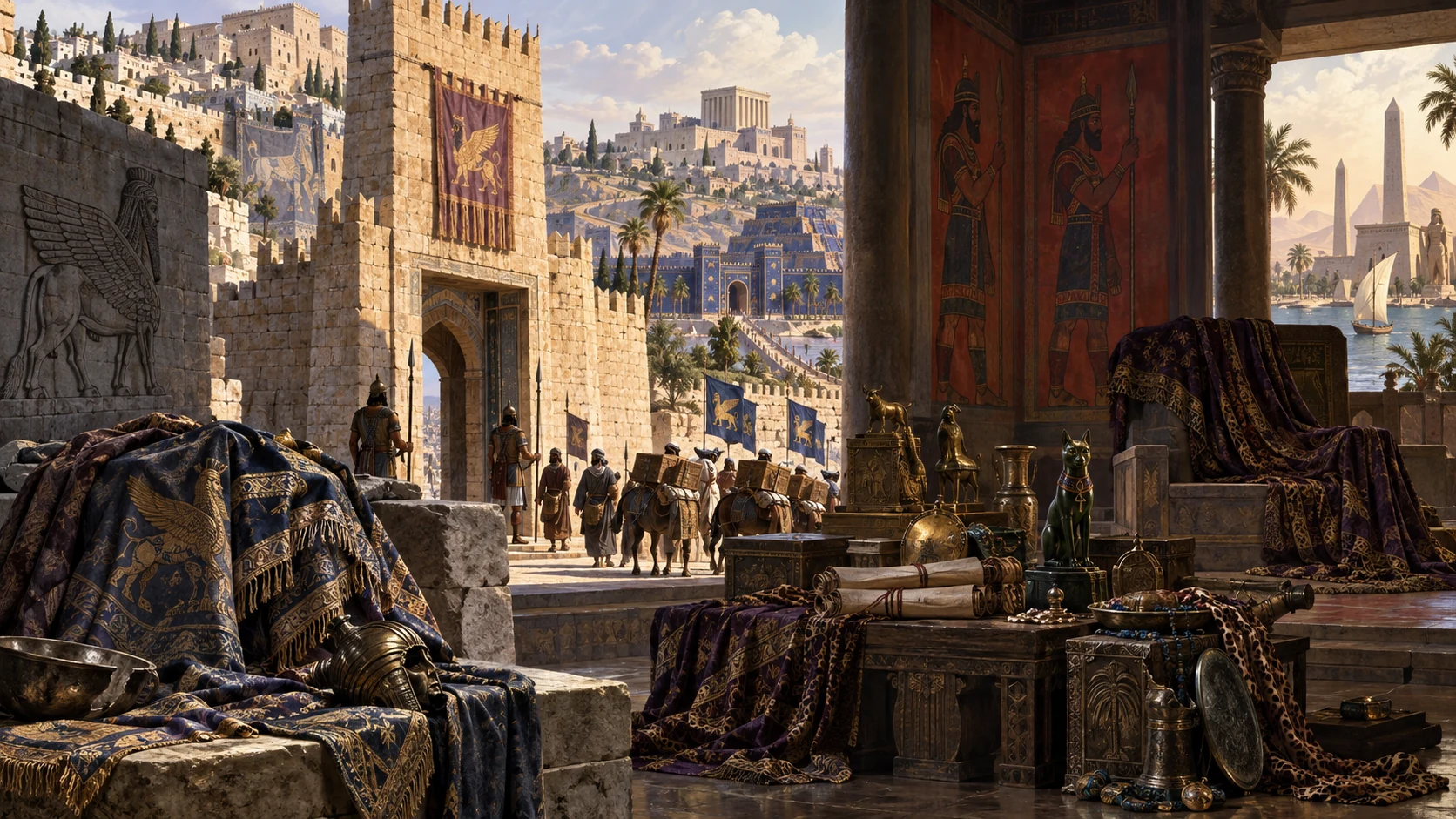 Jerusalem’s empty state chamber fills with foreign portraits, textiles, messengers, and idols.