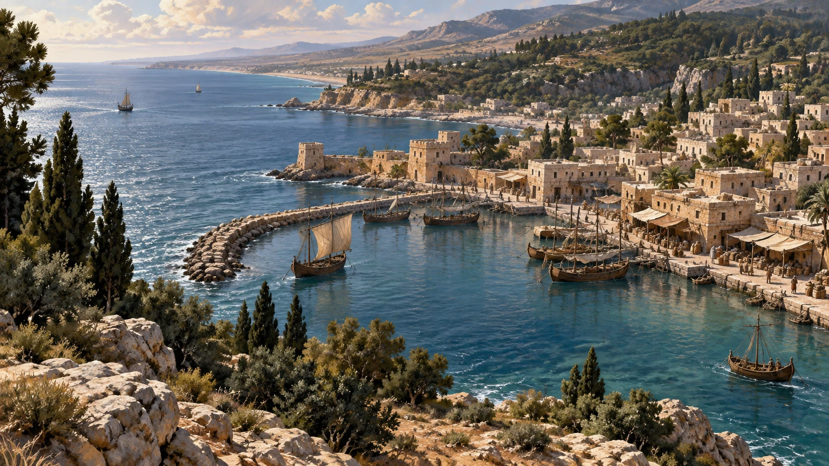 A high coastal view isolates Sidon’s separate harbor north of Tyre.