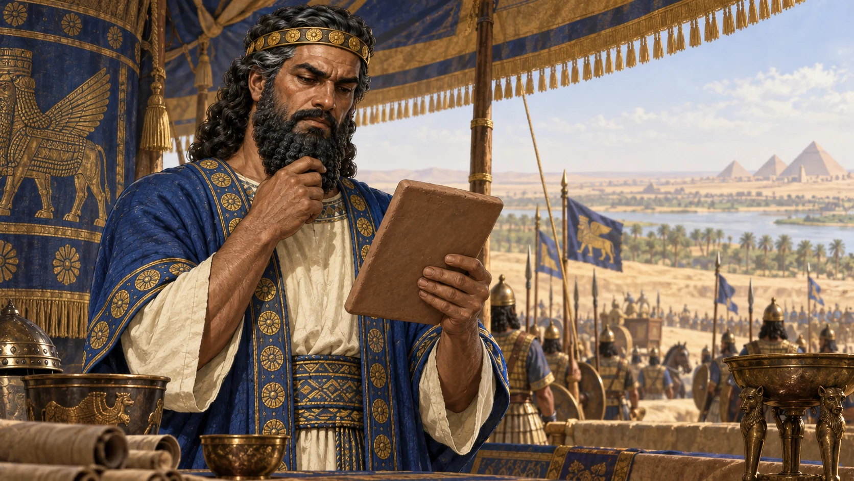 Nebuchadnezzar considers the promised Egypt campaign in a field pavilion.