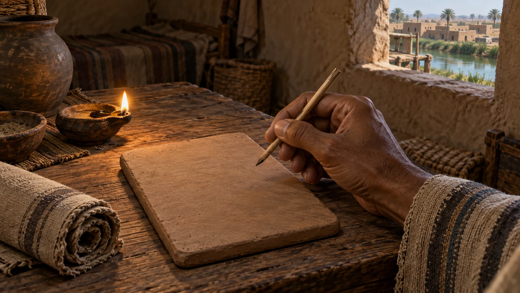 A lamp and blank tablet mark a later word to Ezekiel.